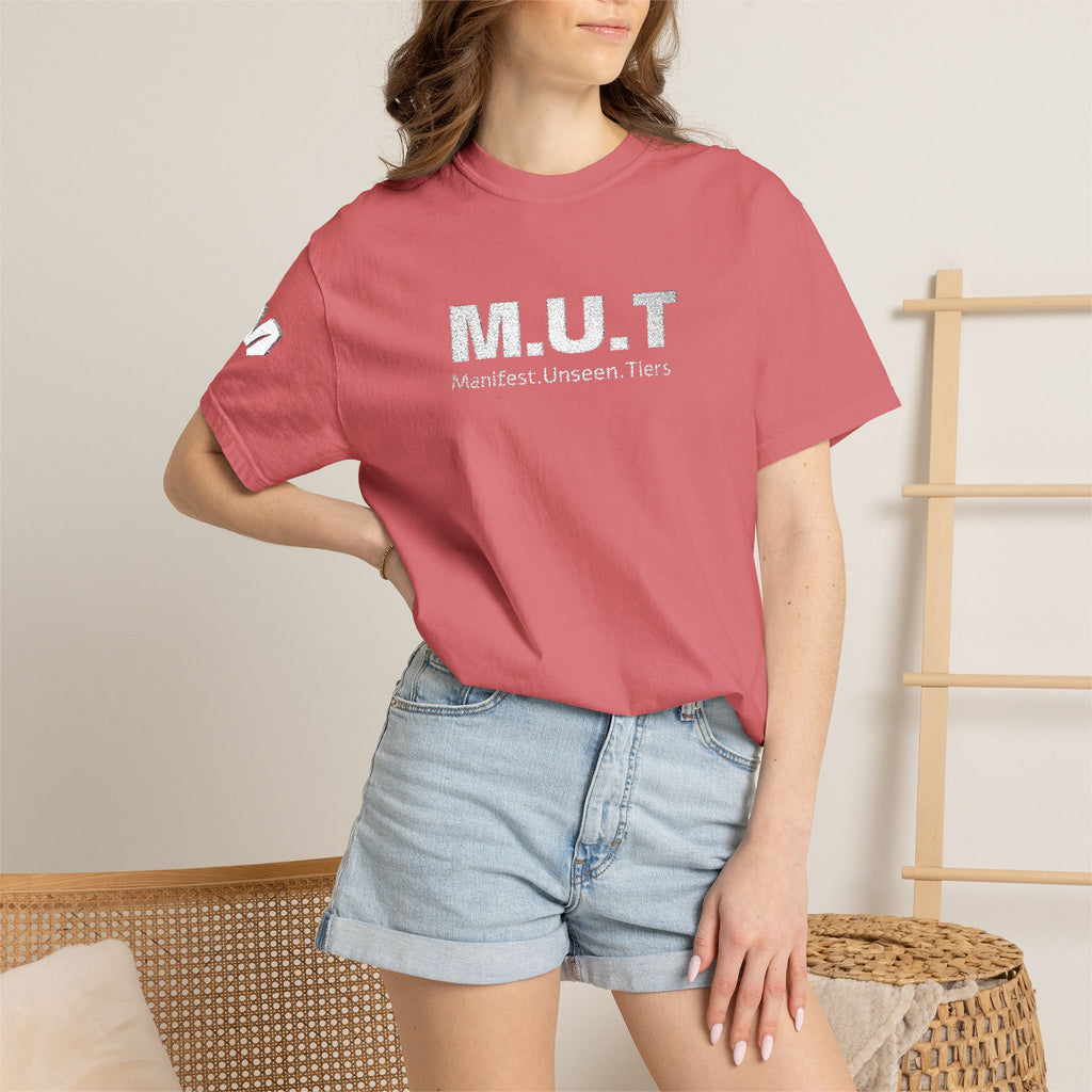 M.U.T. Distressed Logo Tee — Casual Garment-Dyed Unisex T-Shirt