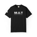 M.U.T. Distressed Logo Tee — Casual Garment-Dyed Unisex T-Shirt